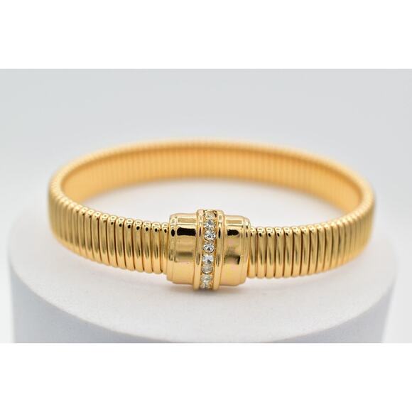 Christian Dior Vintage Crystal Bangle Bracelet Omega Gold NOS Signed 1980s Bin8 - Picture 3 of 12